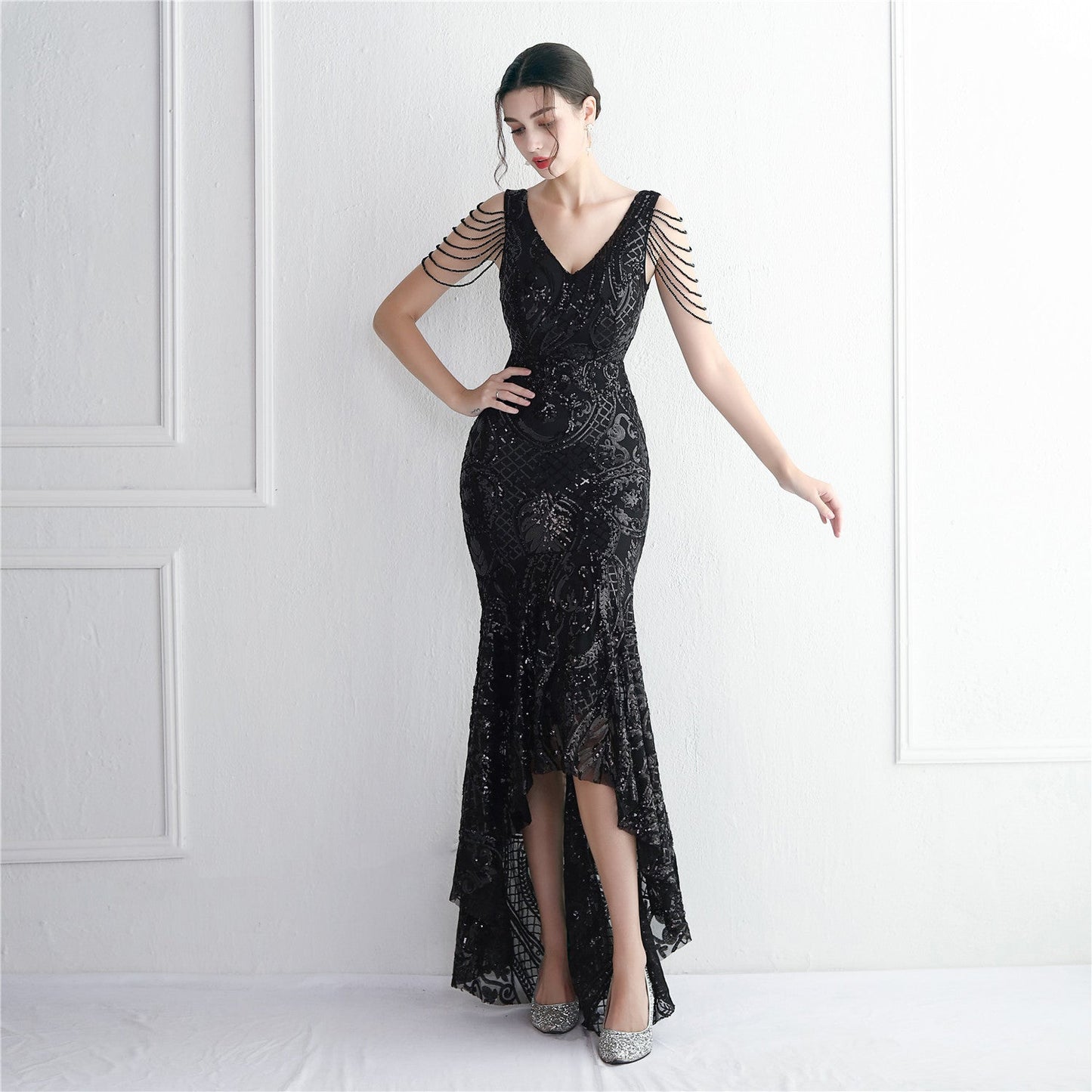 Big Flowy Fabric and Intricate Embroidery Elegant and Sensual Evening Dress