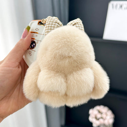 Cute Real Rabbit Fur Bow Keychain, Car Charm