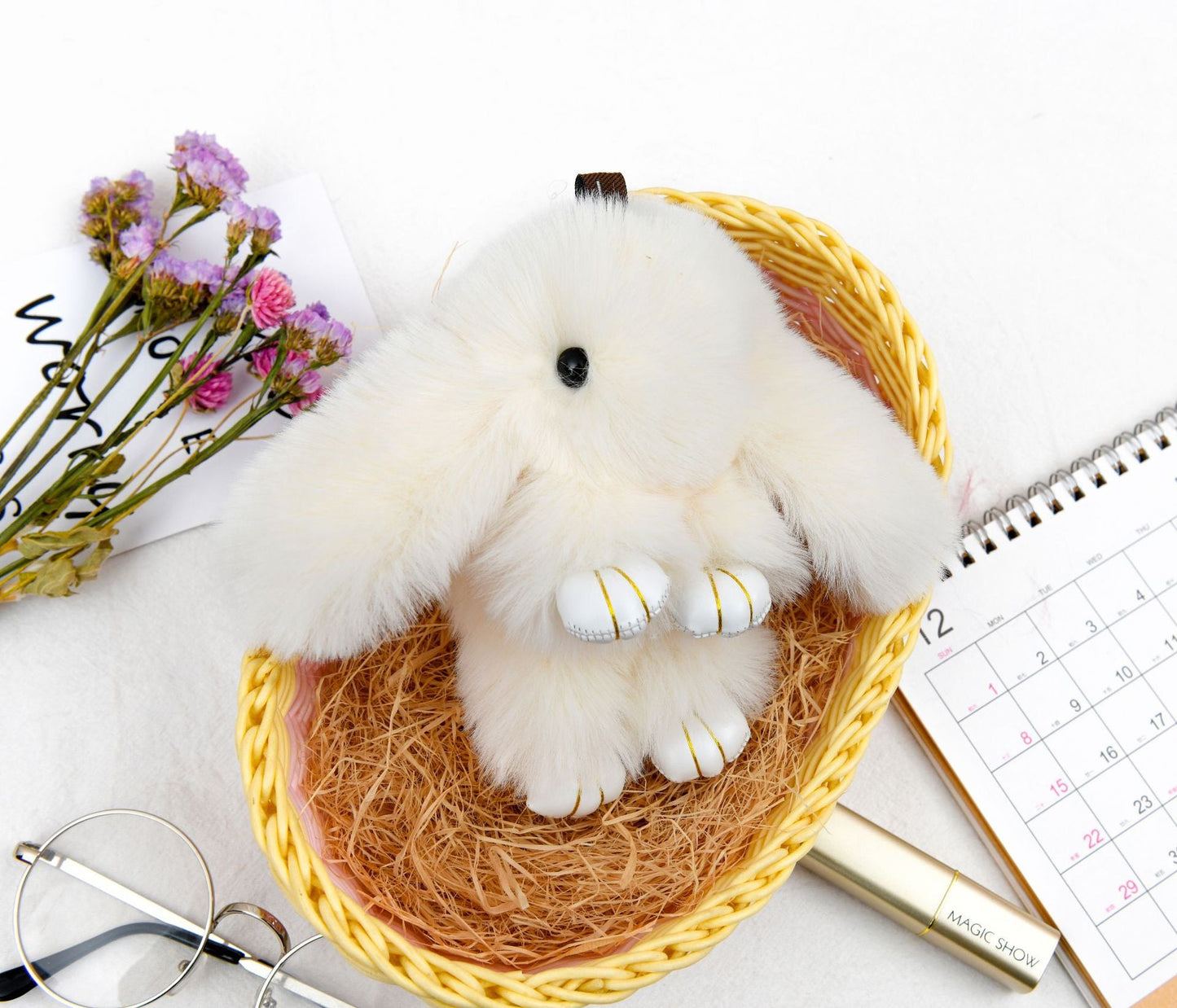 Rabbit Fur Lying Bunny Keychain Cute Charm