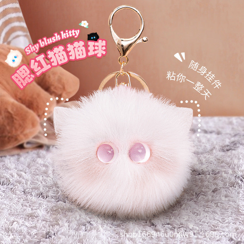 Cute Blushing Cat Keychain Plush Bag Charm