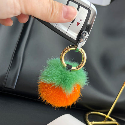 Cute Mink Fur Persimmon Charm Keychain & Phone Decor