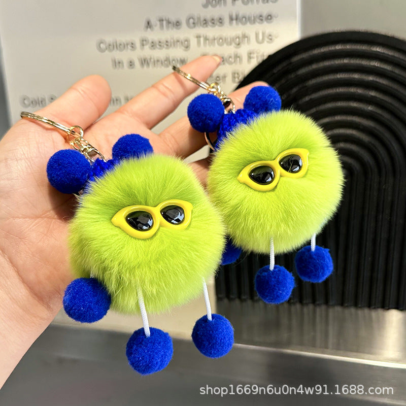 Cute Fuzzy Bead Keychain - 12cm Carabiner Toy