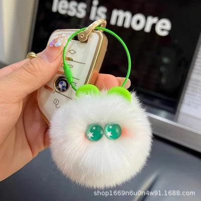 Cute Otter Rabbit Fur Coal Ball Keychain Plush Toy