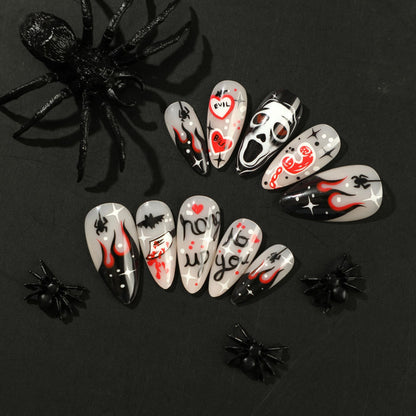 Halloween Nail Art: Black Flames, Spiders, Heart Skulls