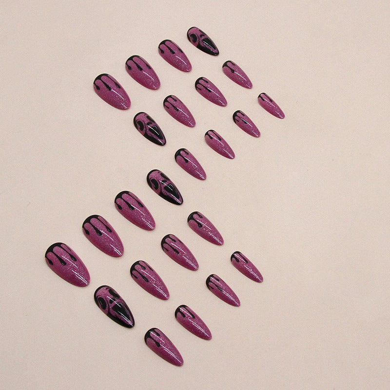 Almond Shape Aurora Purple Skull Nails, Halloween Special