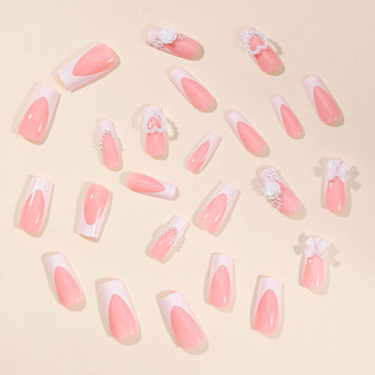 Medium Rectangle Camellia Pearl Heart Clear Bow Decorative Nails