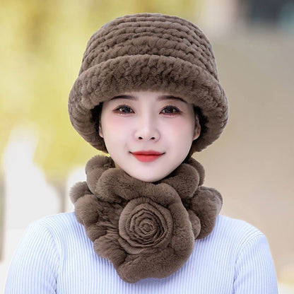 Winter Real Rabbit Fur Hat & Scarf Set - Warm & Stylish