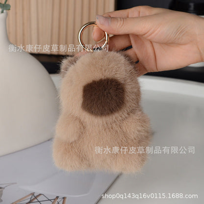 Cute Faux Fur Capybara Plush Keychain Car Accessory