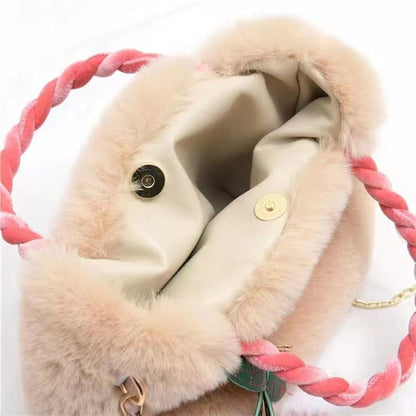 Cute Cherry Fuzzy Handbag Women's Winter Shoulder Tote