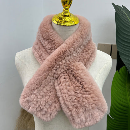 Hand-Knitted Real Rabbit Fur Scarf - Winter Accessory