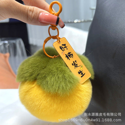 Cute Otter Rabbit Fur Persimmon Keychain Plush Toy Gift