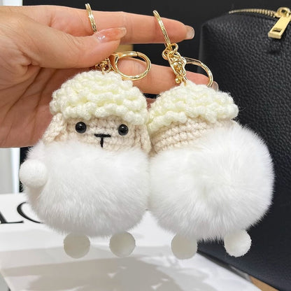 Cute Real Rabbit Fur Lamb Keychain - Backpack Accessory