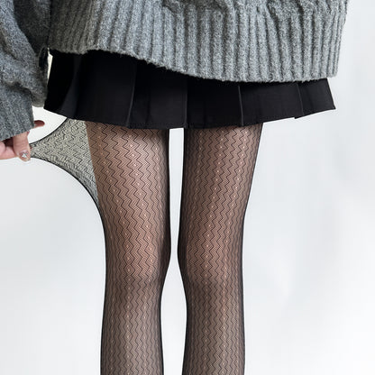 Autumn High Elastic Water Ripple Hollow Vertical Pattern Retro Pantyhose