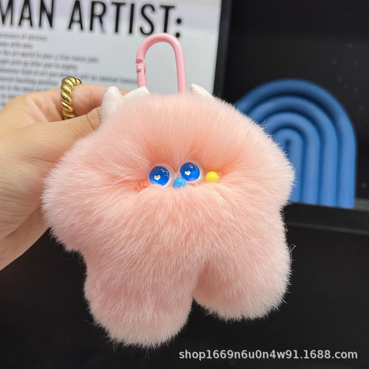 Cute Real Rabbit Fur Ice Cream Keychain Plush Gift