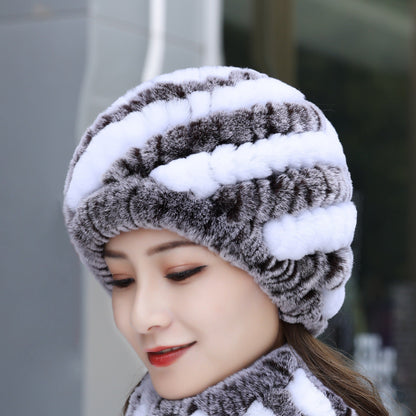 Winter Knit Real Rabbit Fur Hat - Warm & Stylish