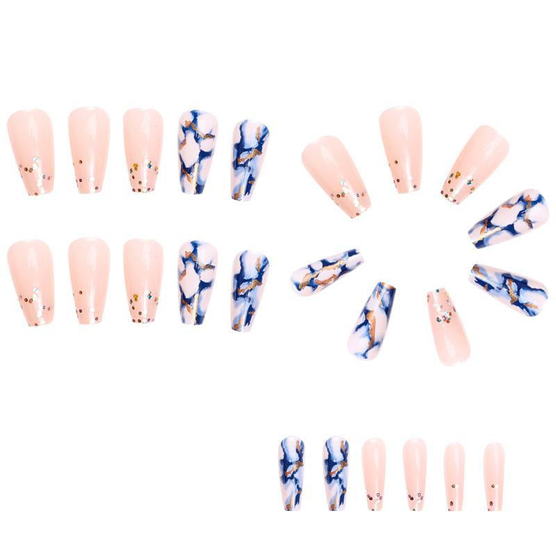 New FashionBlue Marble Mid-Length Flash Nails - Stylish and Trendy-homeunderwear