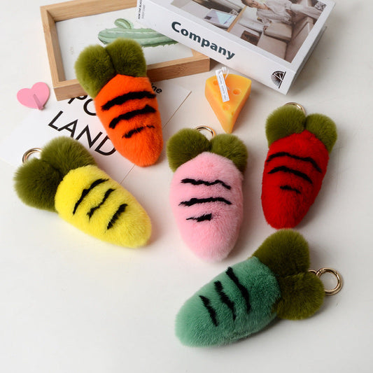 Wholesale Real Rabbit Fur Carrot Charm - Cute Keychain