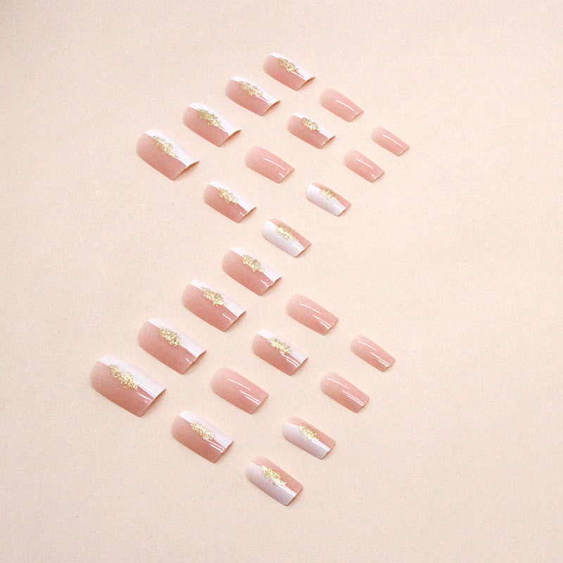 24-Piece Mid-Length Square Nails - Pink & White, Cute & Gentle