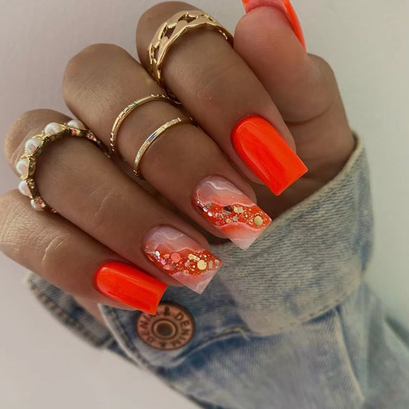 Vibrant Orange Fall Nails: 24-Piece Removable Sweet Nail Wraps