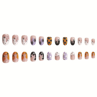 Oval Ombre French Tip Cartoon Ghost Demon Nebula Moon Nail Tips