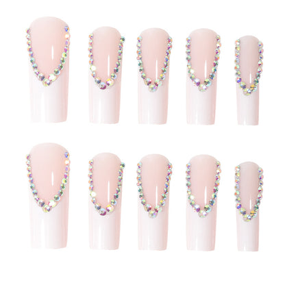 Long French Nail Extensions with Rhinestones for Brides