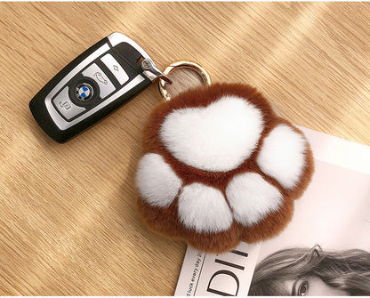 Cute Real Rabbit Fur Kitty Paw Keychain Toy