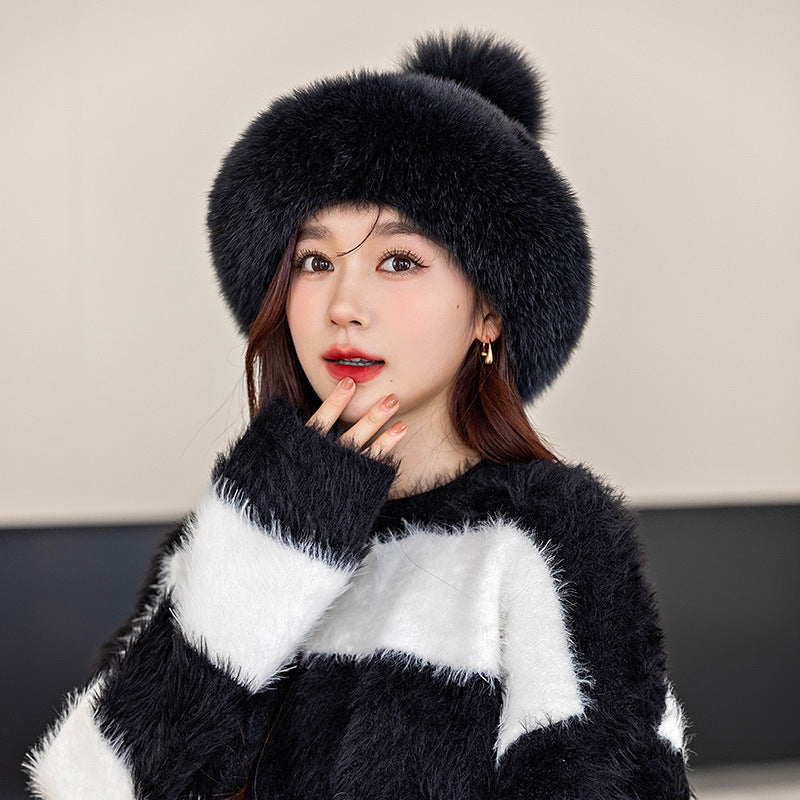 Warm Mink Fur Hat with Fox Fur Ear Flaps