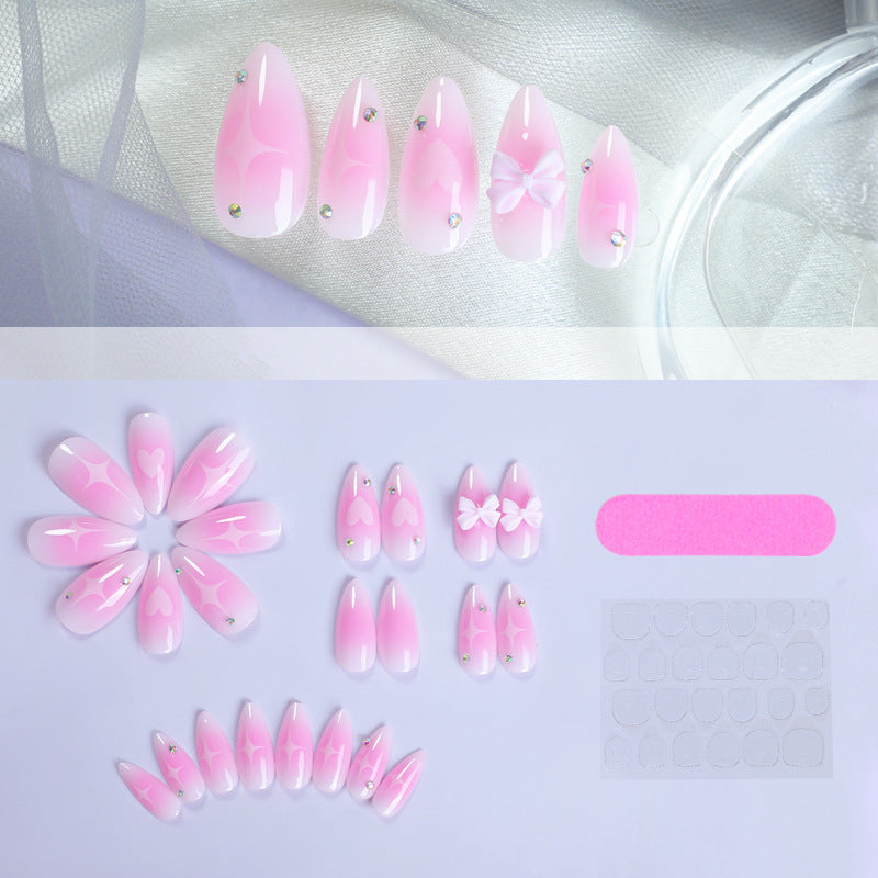 Almond Shape Blush Bow Wearable Nails