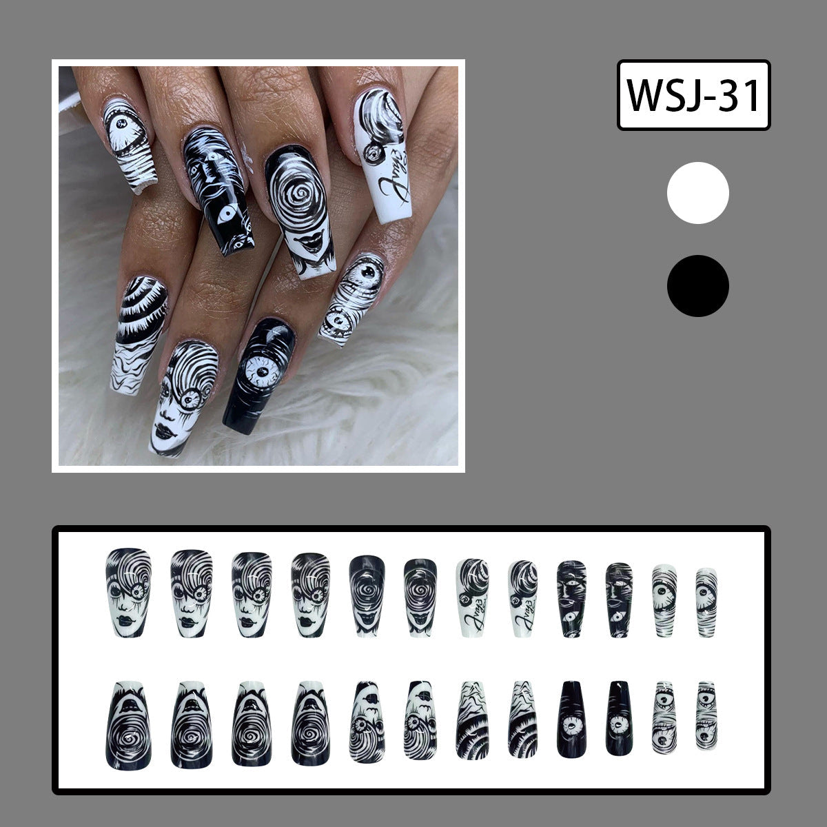 Halloween Ballet Sketch Horror Manga 2D Design Nail Tips