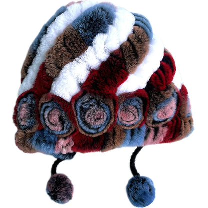 Warm Real Rabbit Fur Ear Flap Hat & Scarf Set