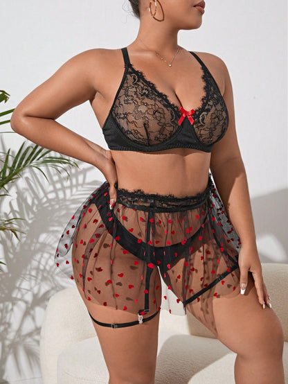 Plus Size Black Love Star Bralette & Panty