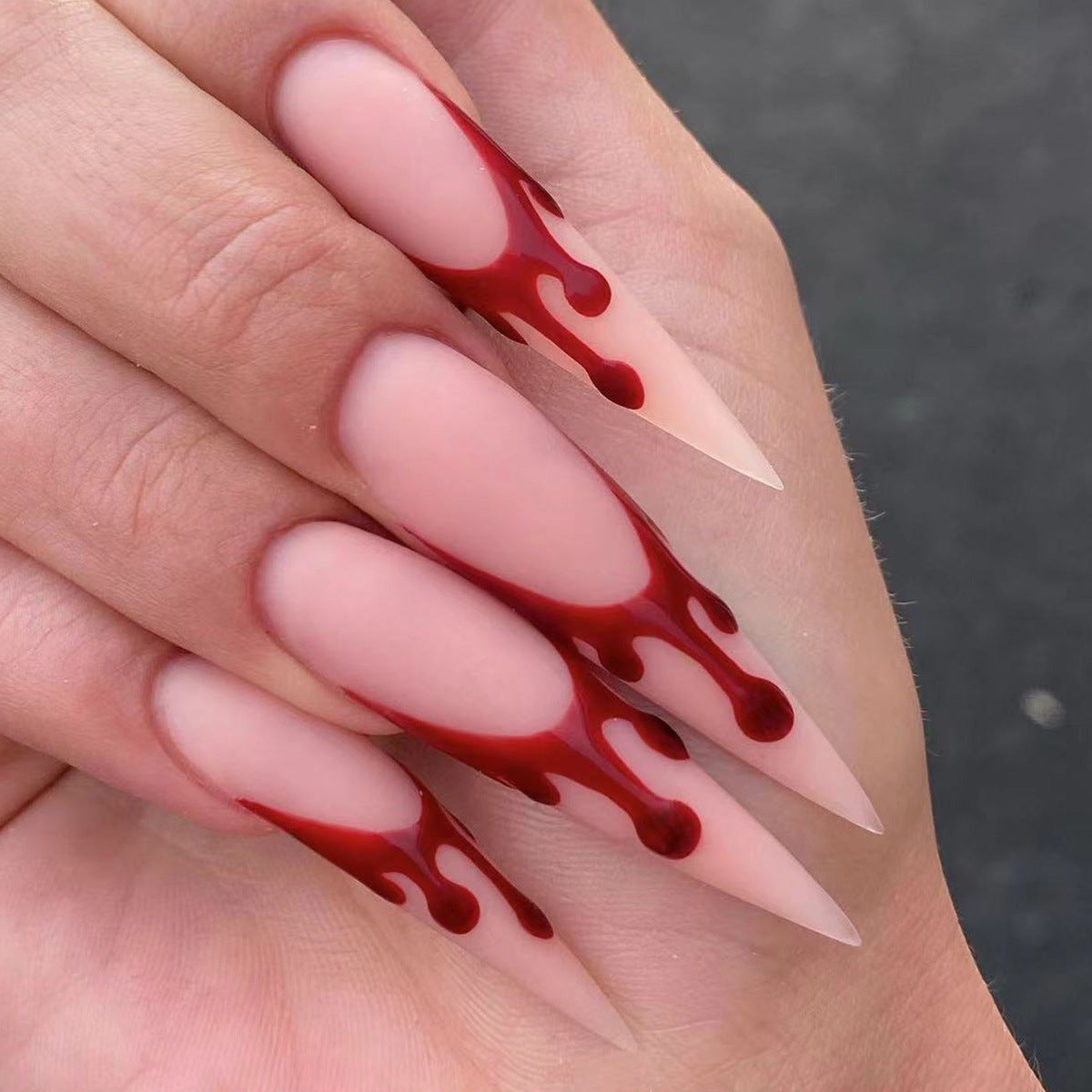 Long Gothic Blood Drop Nail Tips for Halloween