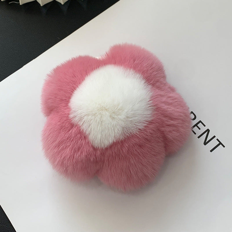 Cute Real Rabbit Fur Flower Charm Keychain & Phone Accessory