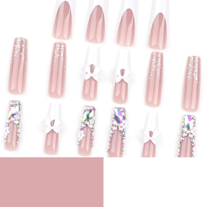 Wholesale Flashy Diamond French Nail Art Tips, White Bow and Flower Squares-Homeunderwear