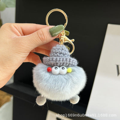 Cute Coal Ball Real Rabbit Fur Charm Keychain Accessory