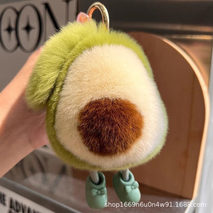 Cute Avocado Otter Fur Keychain Plush Toy Bag Charm