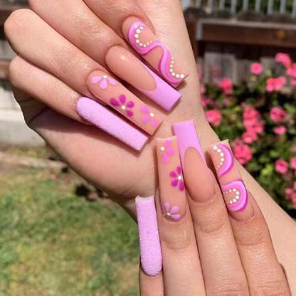 Long Ballet Matte Purple Romantic Flowers Export Cross-Border Ins Style Nails-homeunderwear