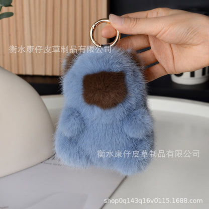 Cute Faux Fur Capybara Plush Keychain Car Accessory