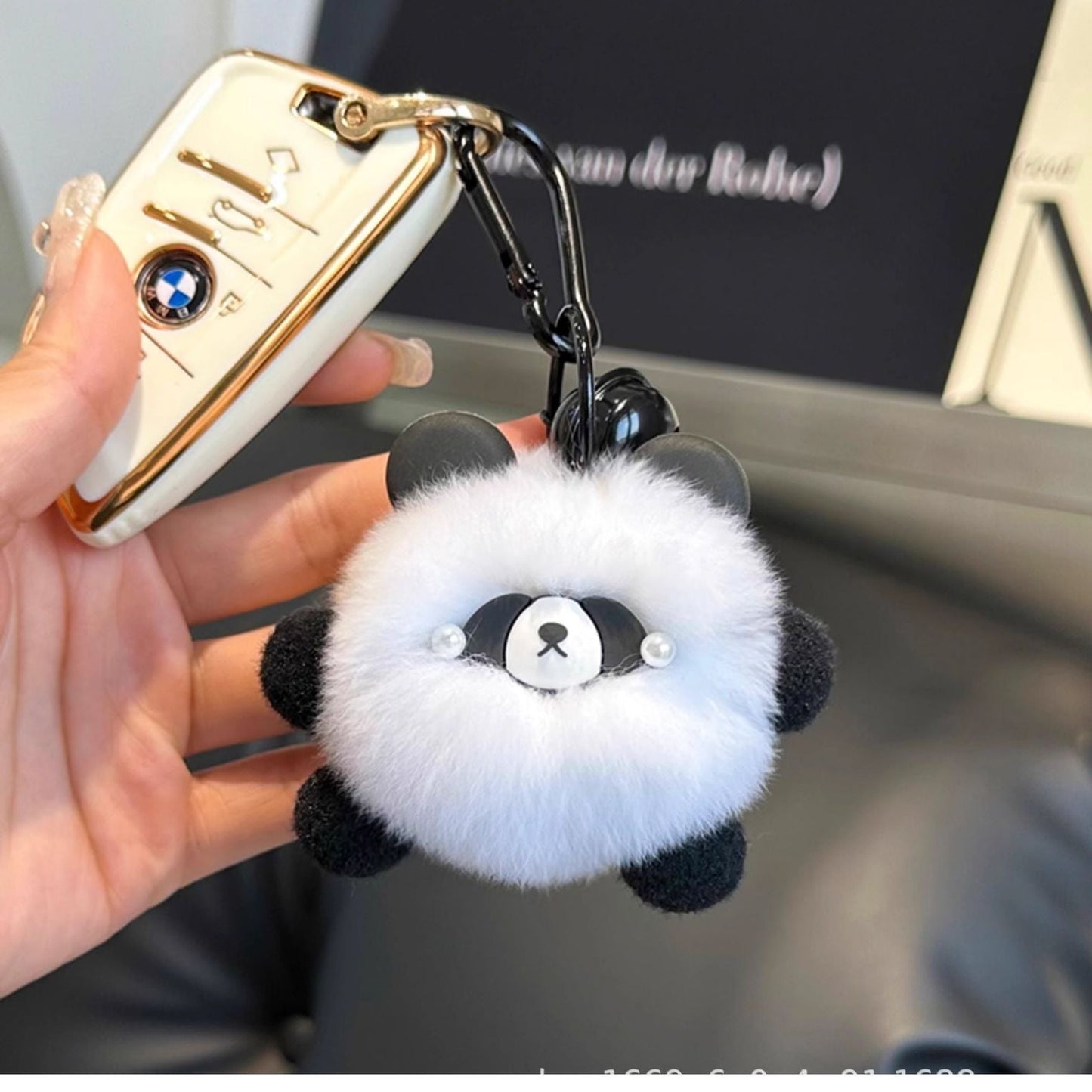 Cute Pom Pom Panda Keychain Fuzzy Toy Charm