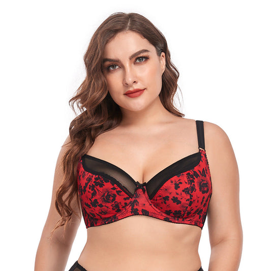 Plus Size Sexy Lace Print Bra