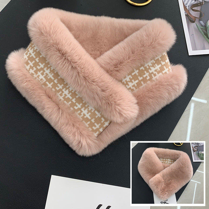 Double-Sided Real Rabbit Fur Scarf - Women's Winter Neck Warmer