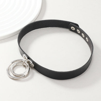 Leather Ring Pendant Choker