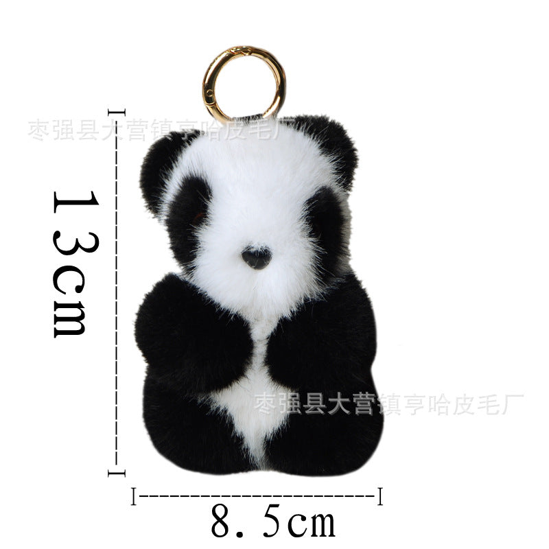 Cute Faux Mink Panda Keychain - Fuzzy Car Accessory