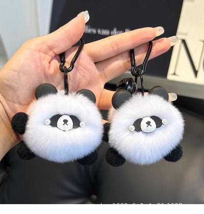 Cute Pom Pom Panda Keychain Fuzzy Toy Charm