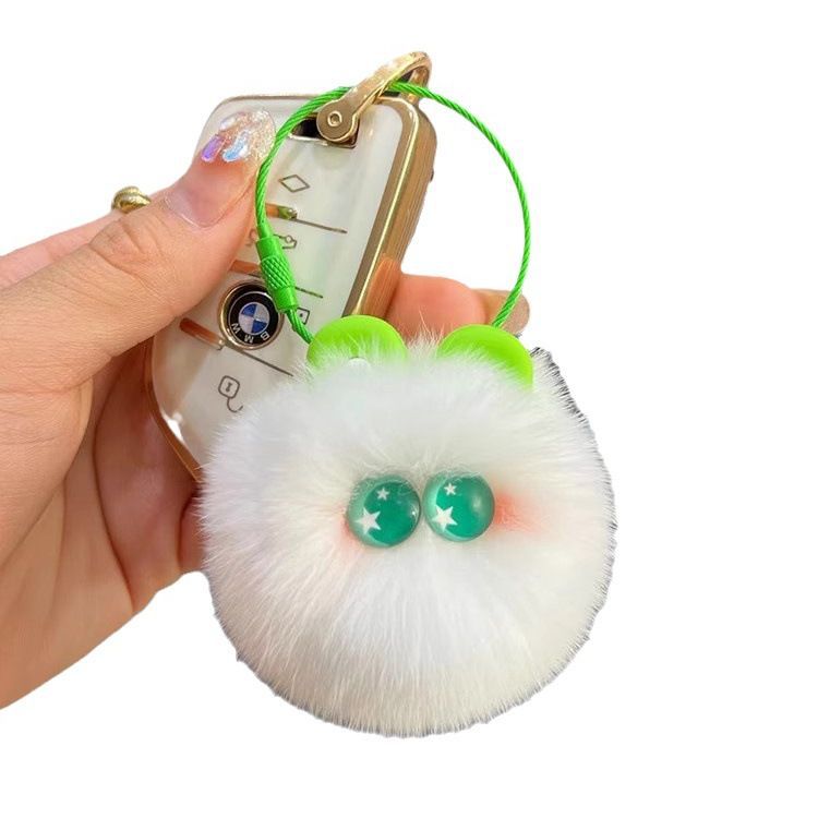 Cute Otter Rabbit Fur Coal Ball Keychain Plush Toy