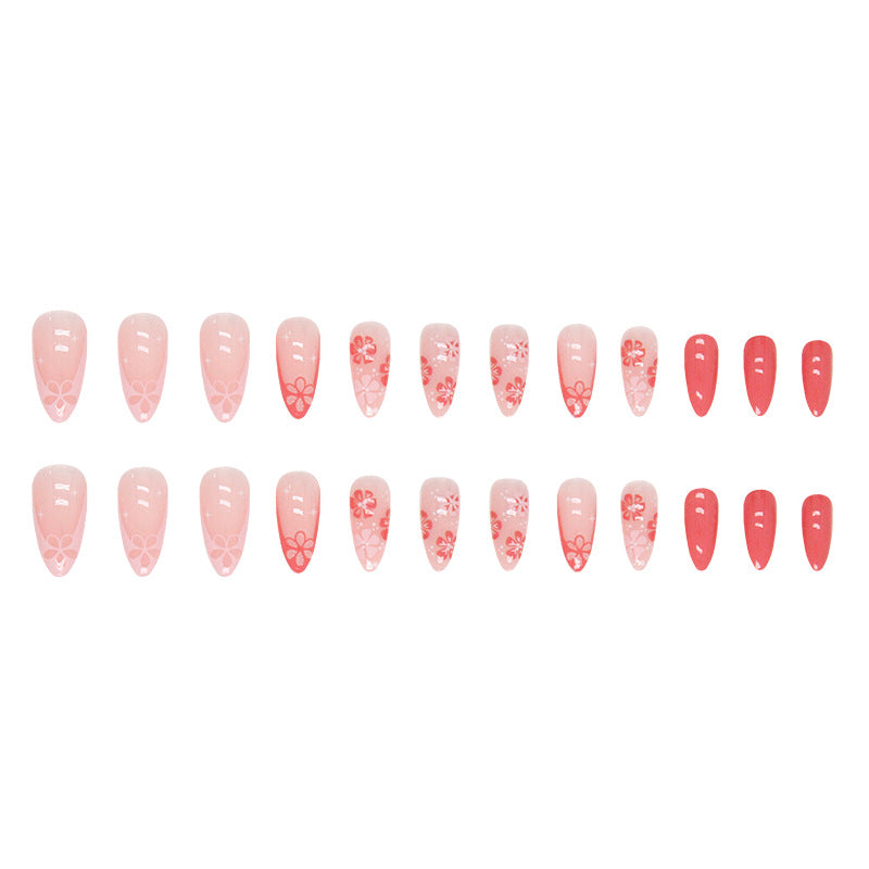 Almond French Flower Pink Nail Stickers