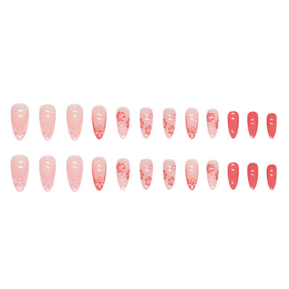 Almond French Flower Pink Nail Stickers