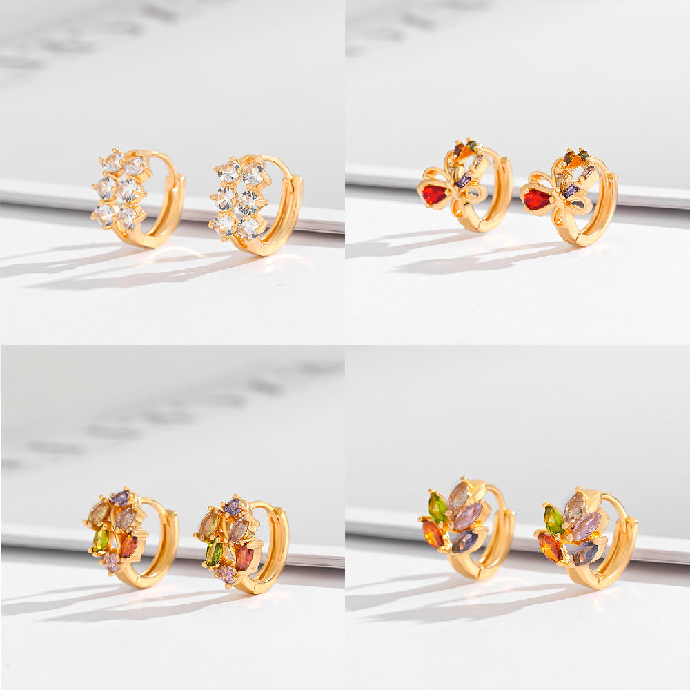 Free Shipping ForFashion Multi-style Square Crystal Zircon Ornament Gold Plated Diamond Ear Ring