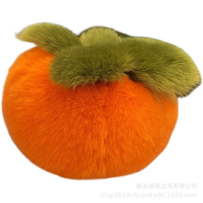 Lucky Persimmon Keychain - 7cm Real Rex Rabbit Fur