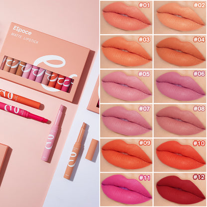 New Fashion  12-Color Velvet Matte Lipstick Set, Long-Lasting and Hydrating-Homeunderwear